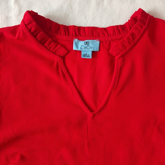 CeCe Womens V Neck Ruffle Collar Red Bell Flare Long Sleeve Holiday Blouse Large - Picture 7 of 8